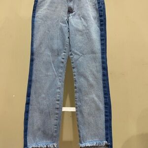 MuMu Blue Two-Tone Ankle Jeans Size 28 Light Wash Side Stripe